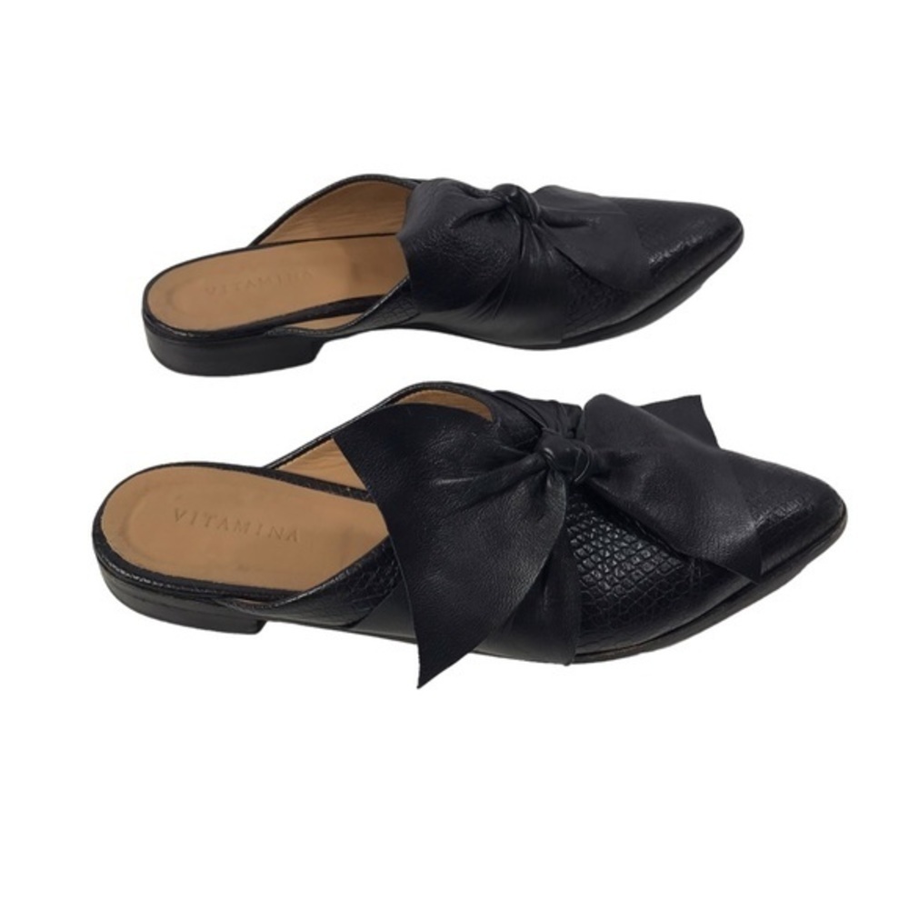 Vitamina Black Leather Bow Mule